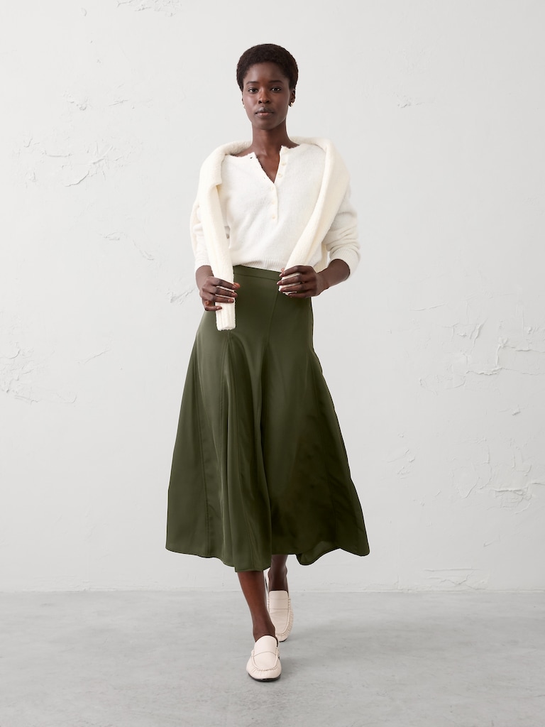 Godet Sheen Midi Skirt