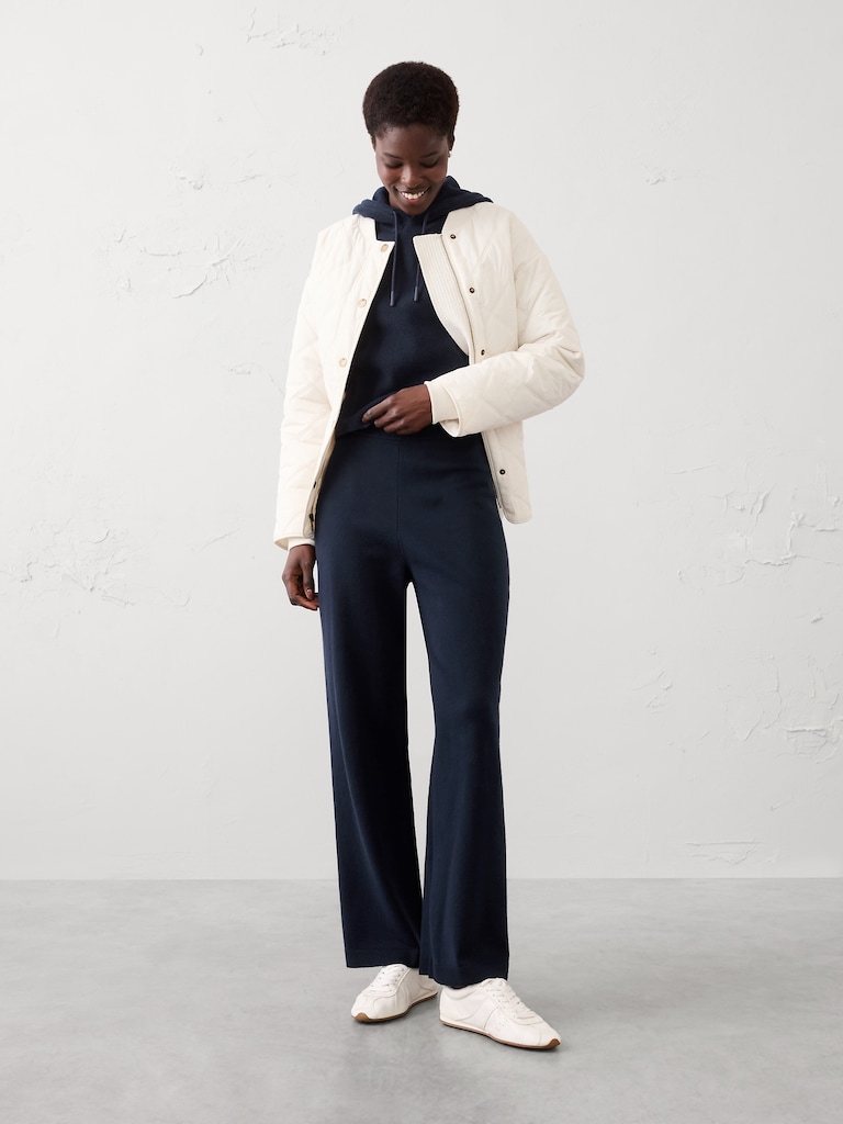 Wide-Leg Mid-Rise Pull-On Sweater Pant