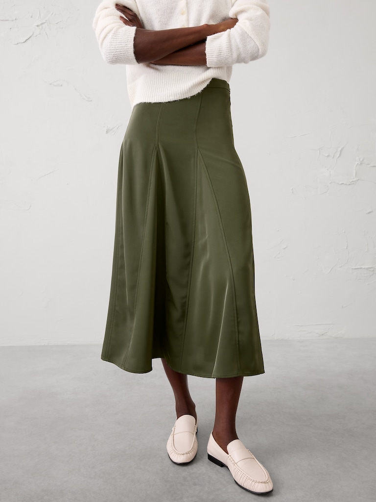 Godet Sheen Midi Skirt