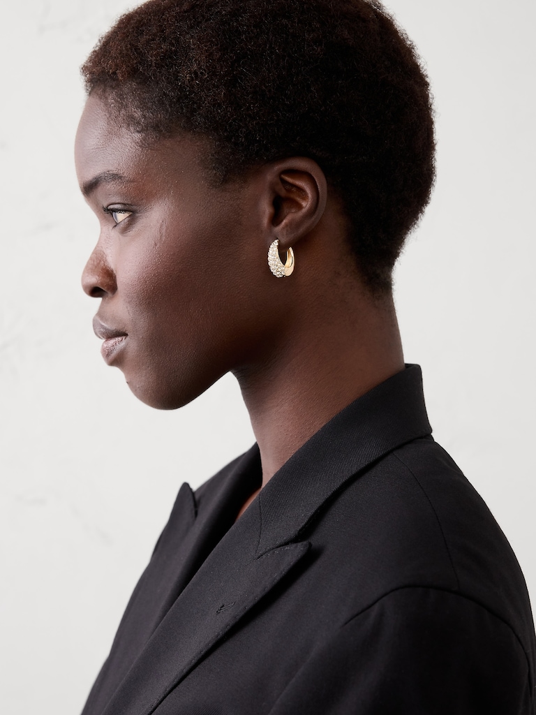 Half Pave Huggie Earrings