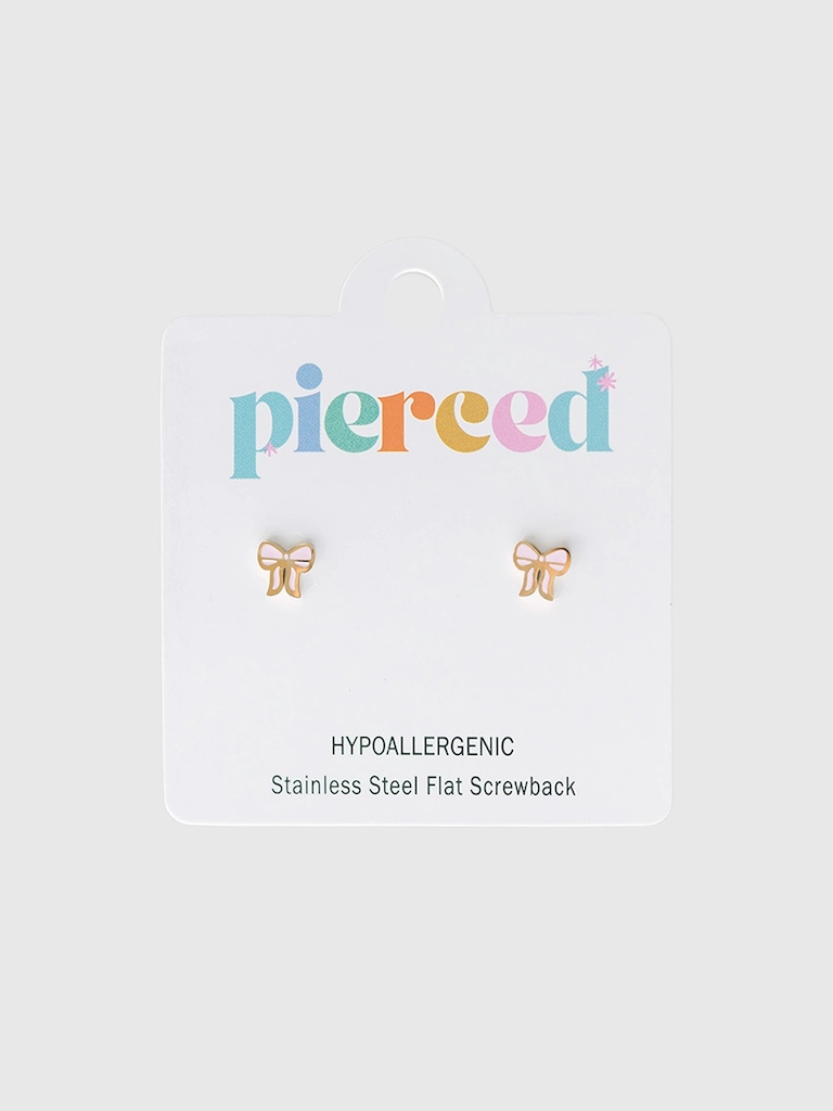 Pierced Co Pink Bow Screwback Earrings
