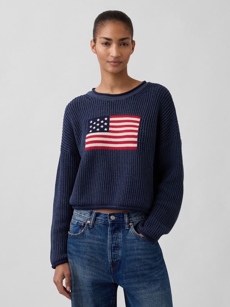 100% Cotton Oversized Crop Americana Sweater