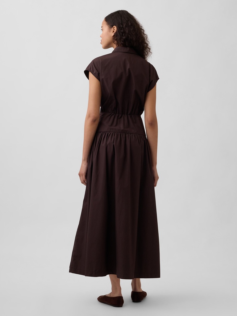 Poplin Drop-Waist Maxi Shirtdress