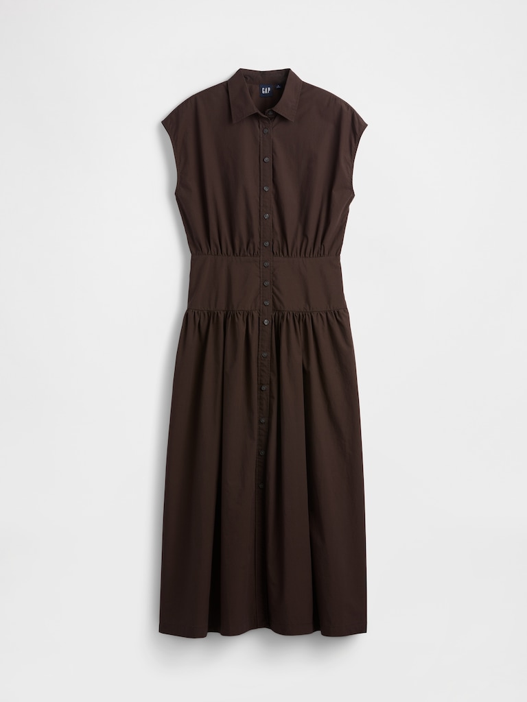 Poplin Drop-Waist Maxi Shirtdress