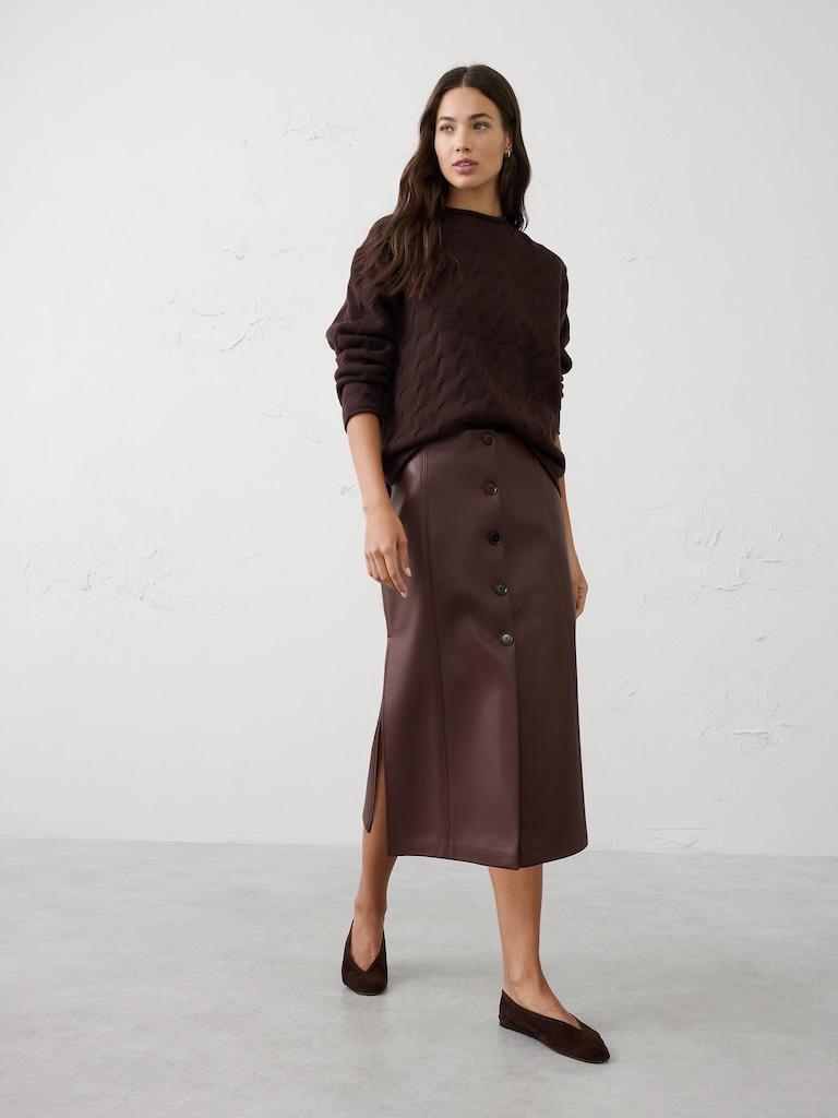 Vegan Leather Midi Skirt