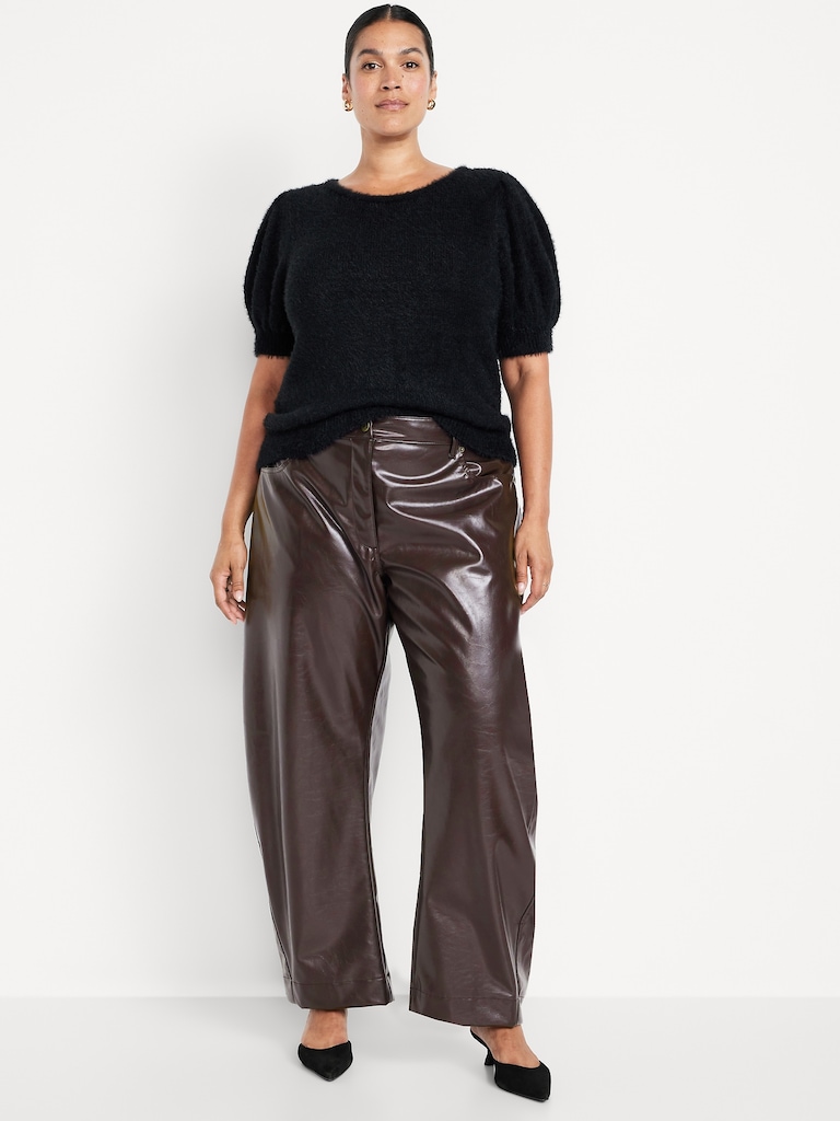 High-Waisted Faux-Leather Ankle Barrel Pants