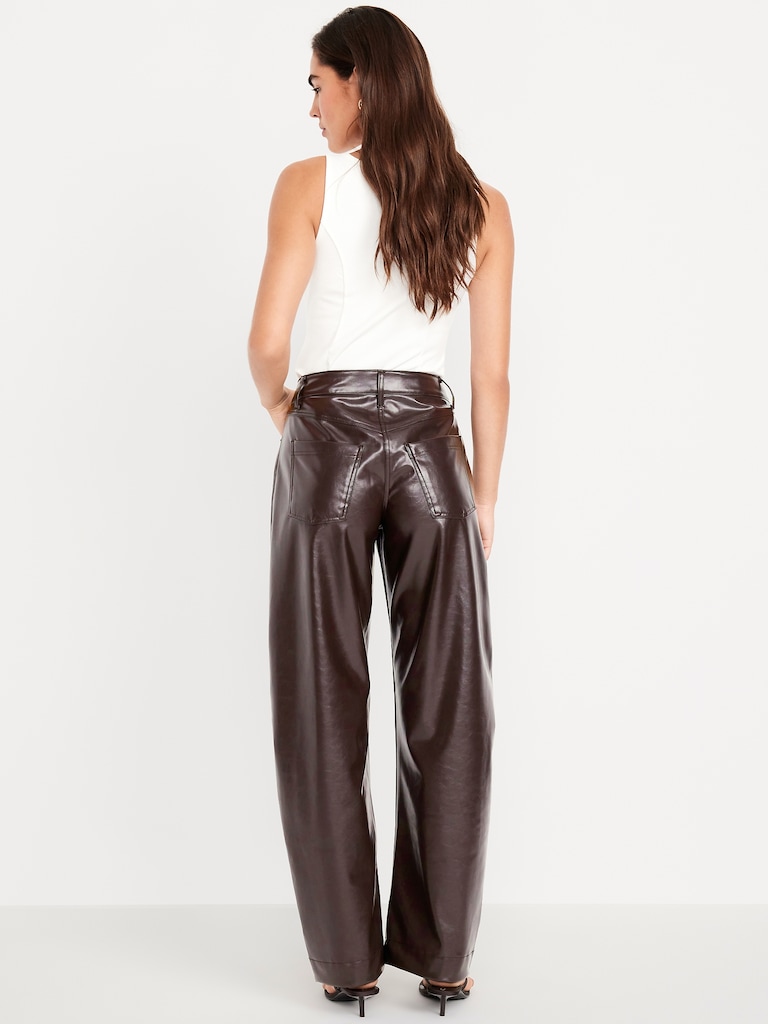 High-Waisted Faux-Leather Ankle Barrel Pants