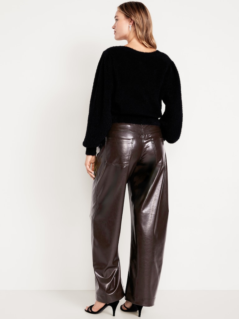 High-Waisted Faux-Leather Ankle Barrel Pants