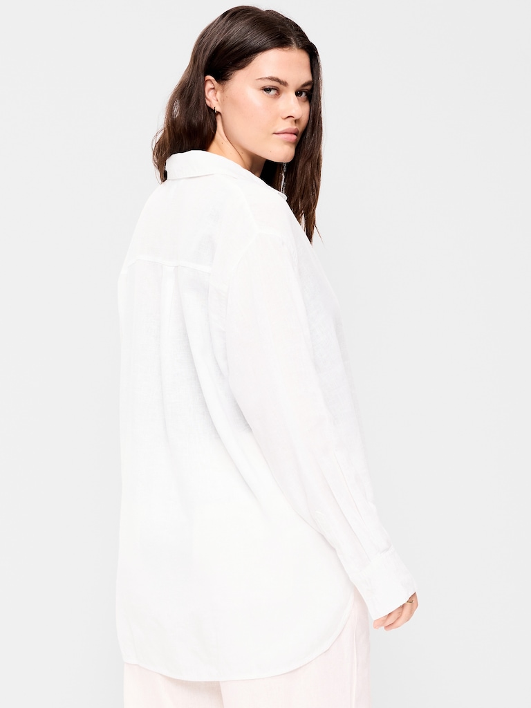 Linen-Blend Loose Button-Down Shirt