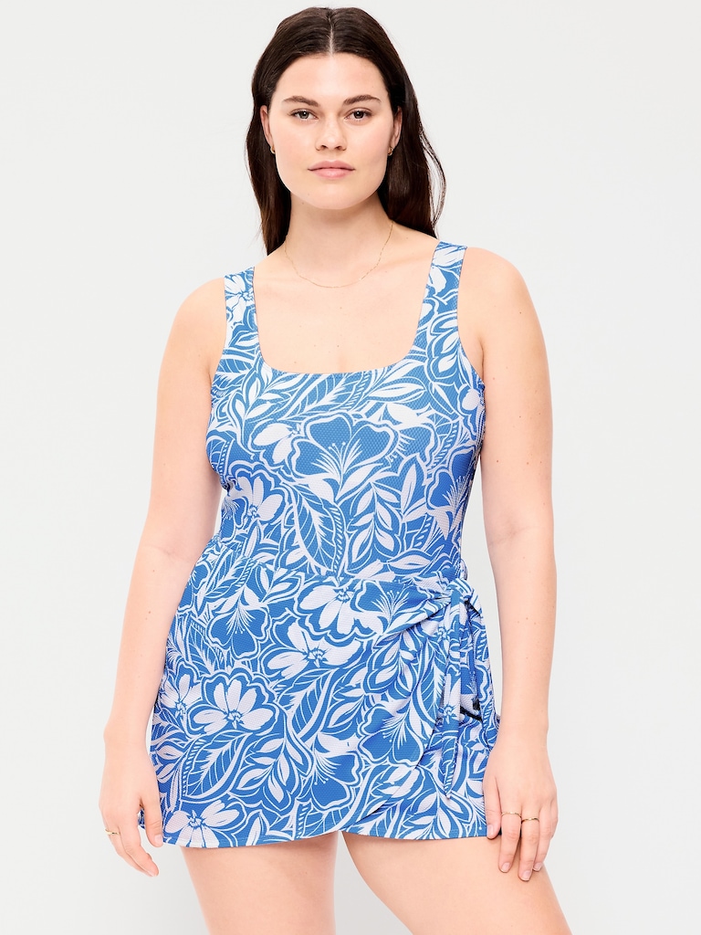 Pique Side-Tie Swim Dress