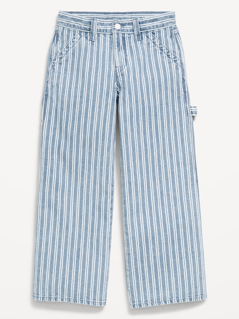 Super Baggy Striped Wide-Leg Carpenter Jeans for Girls
