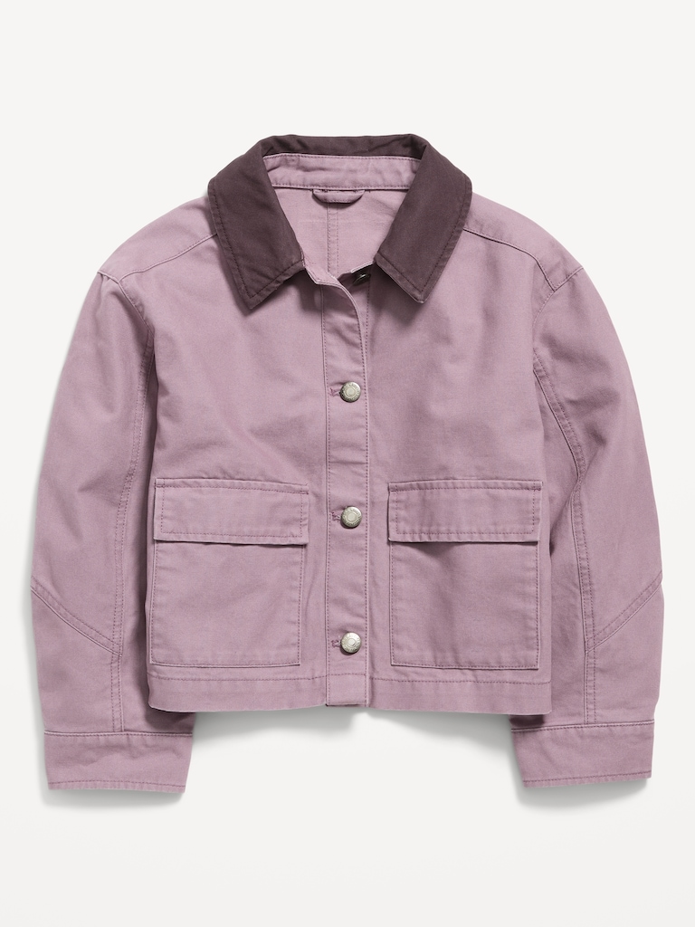 Canvas Cropped Utility Barn Jacket for Girls