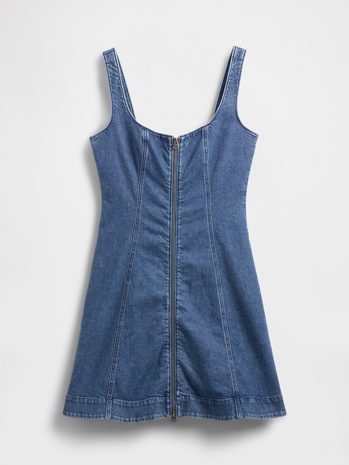 Denim Zip-Front Mini Dress