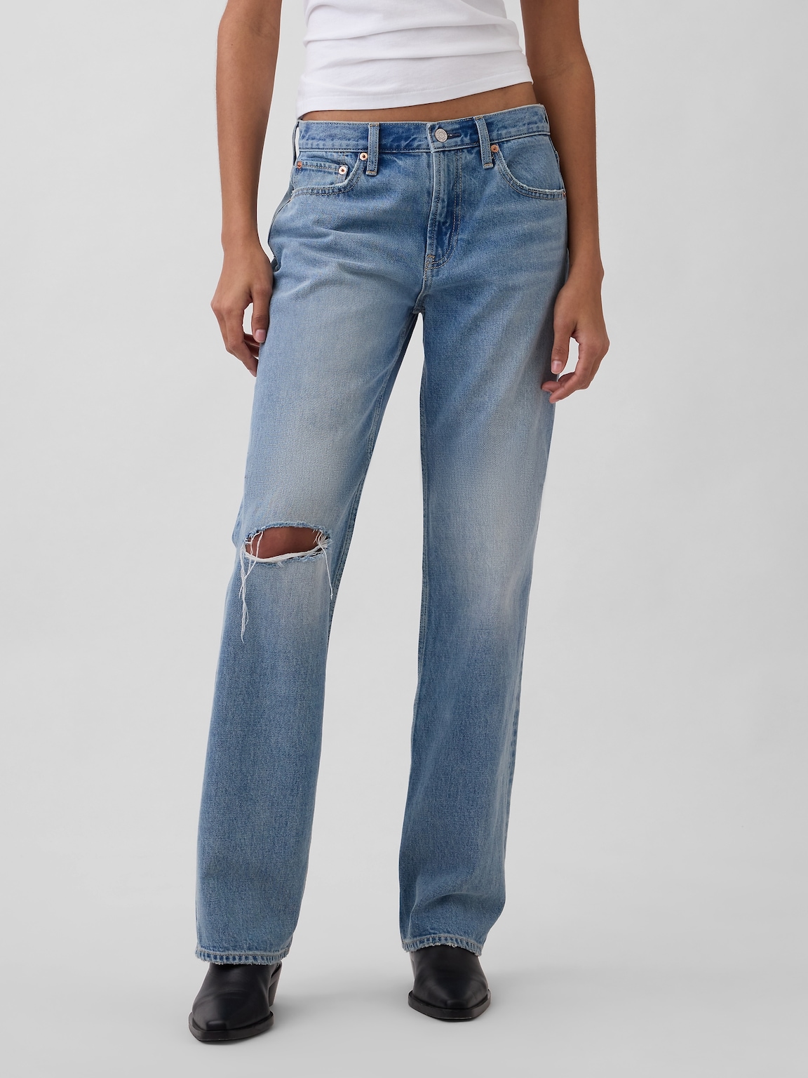 Mid Rise Rigid Relaxed Straight Jeans