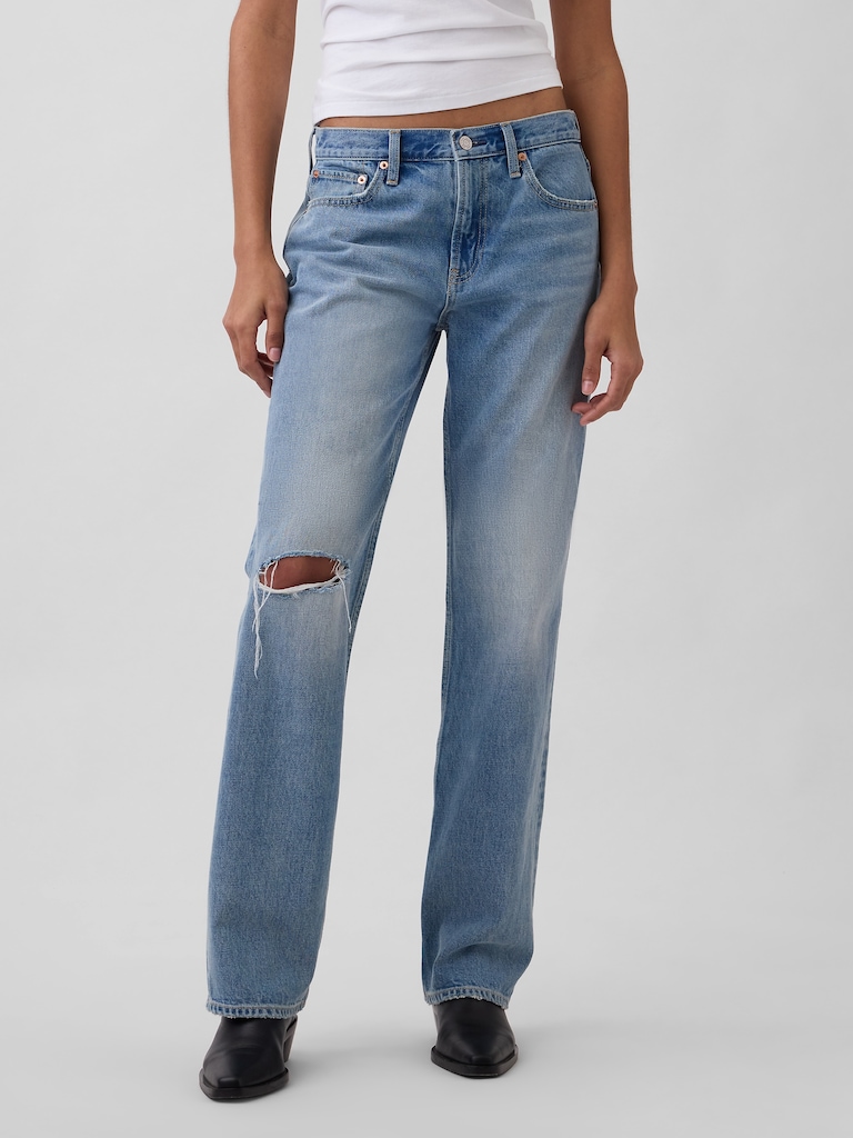 Mid Rise Rigid Relaxed Straight Jeans