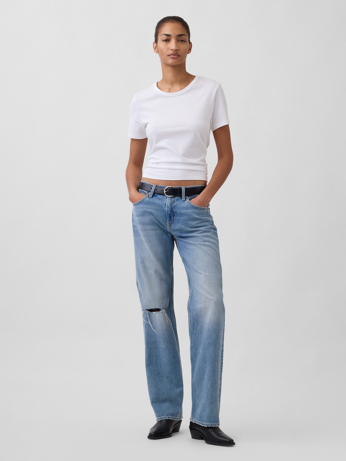 Mid Rise Rigid Relaxed Straight Jeans