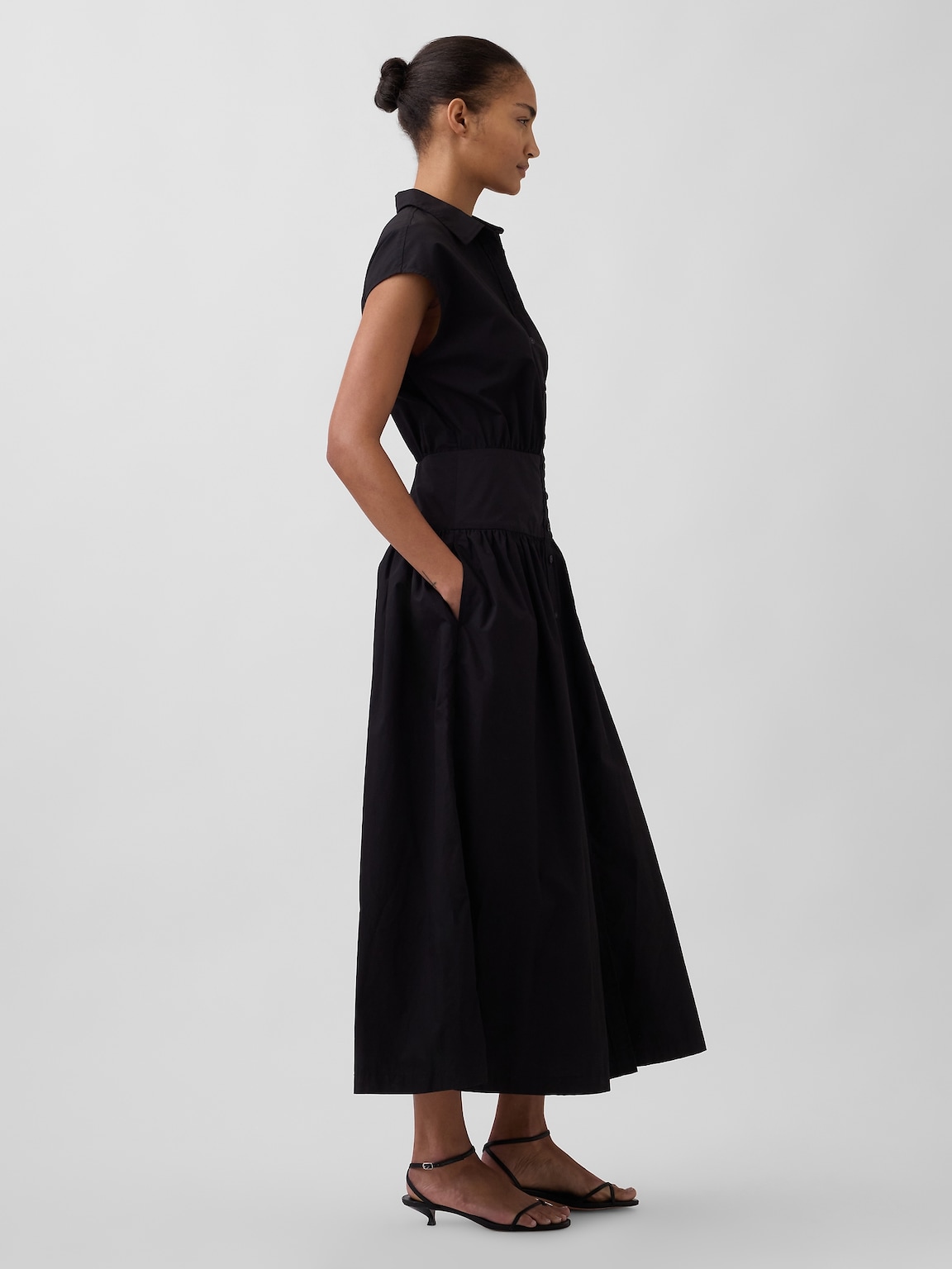 Poplin Drop-Waist Maxi Shirtdress
