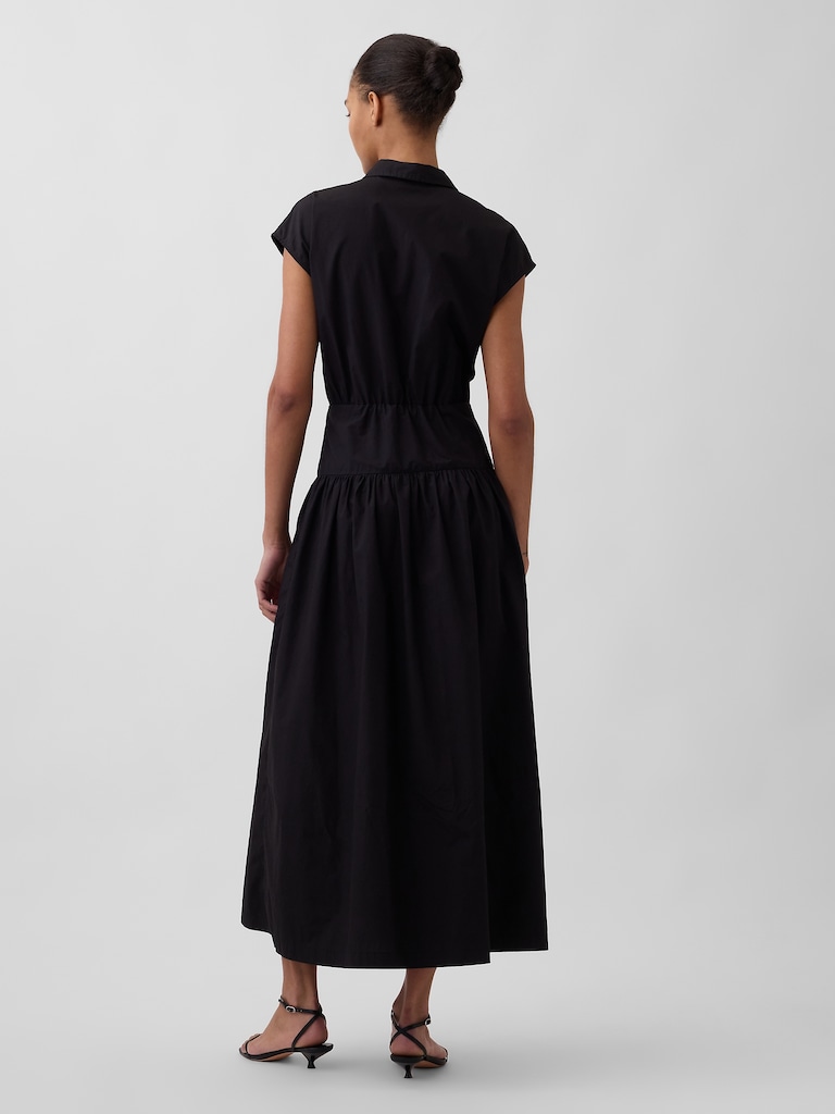 Poplin Drop-Waist Maxi Shirtdress