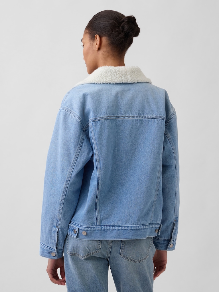Sherpa-Lined Shawl Denim Jacket