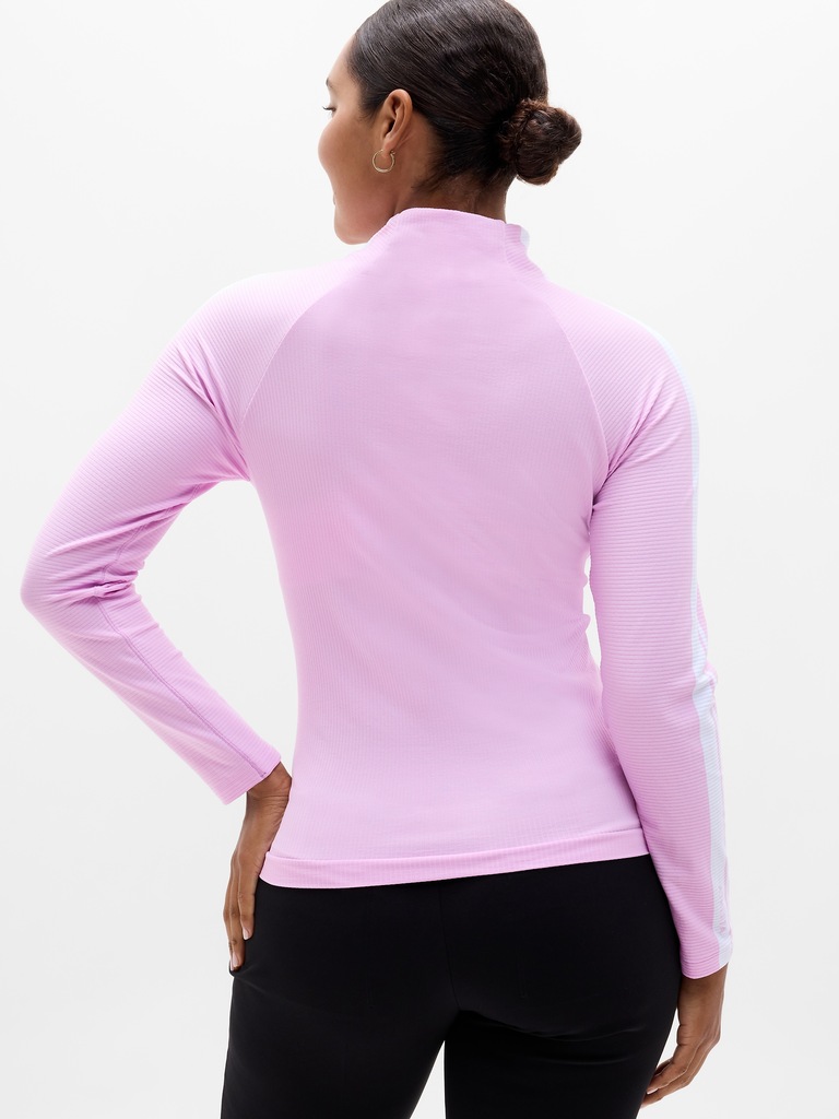 Renew Seamless Mock Neck Stripe Logo Top