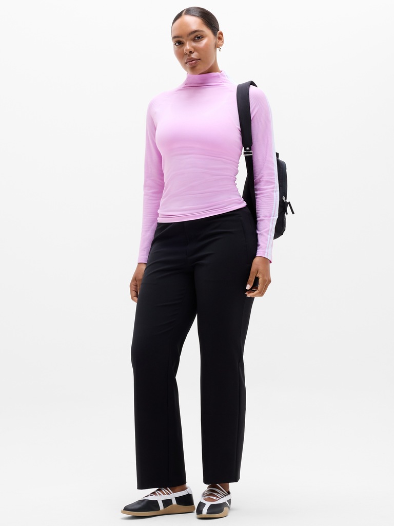 Renew Seamless Mock Neck Stripe Logo Top