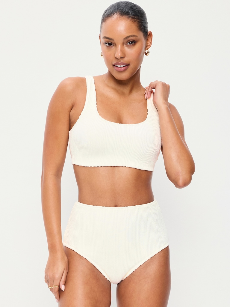 Ribbed Scoop-Neck Swim Top