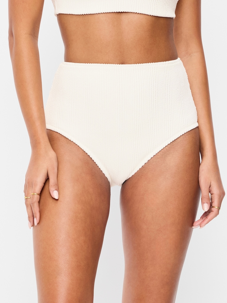 High-Waisted Ribbed Bikini Swim Bottoms