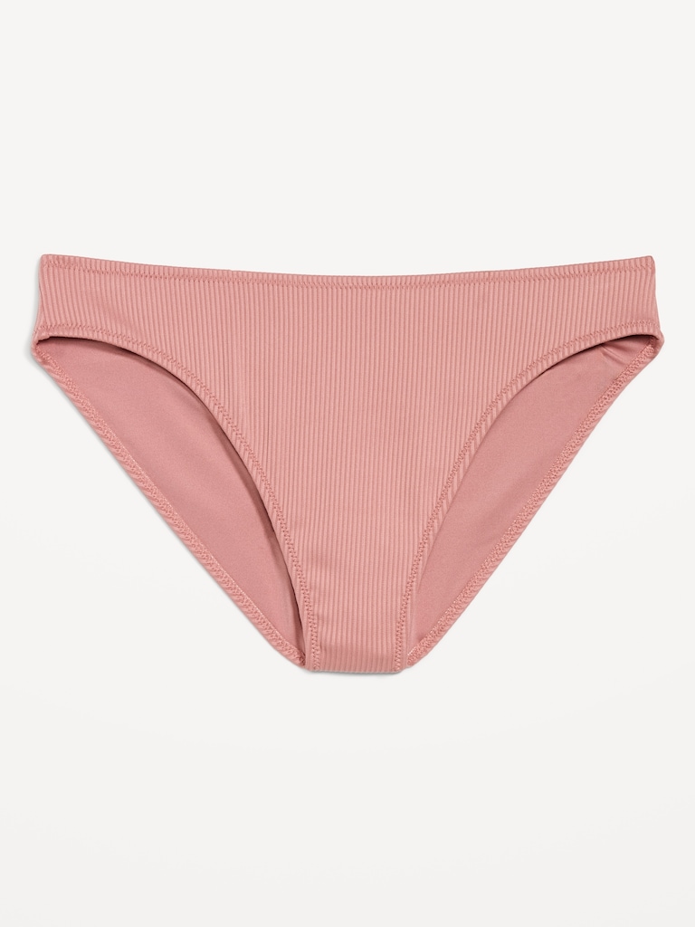Ribbed Mid-Rise Bikini Swim Bottoms