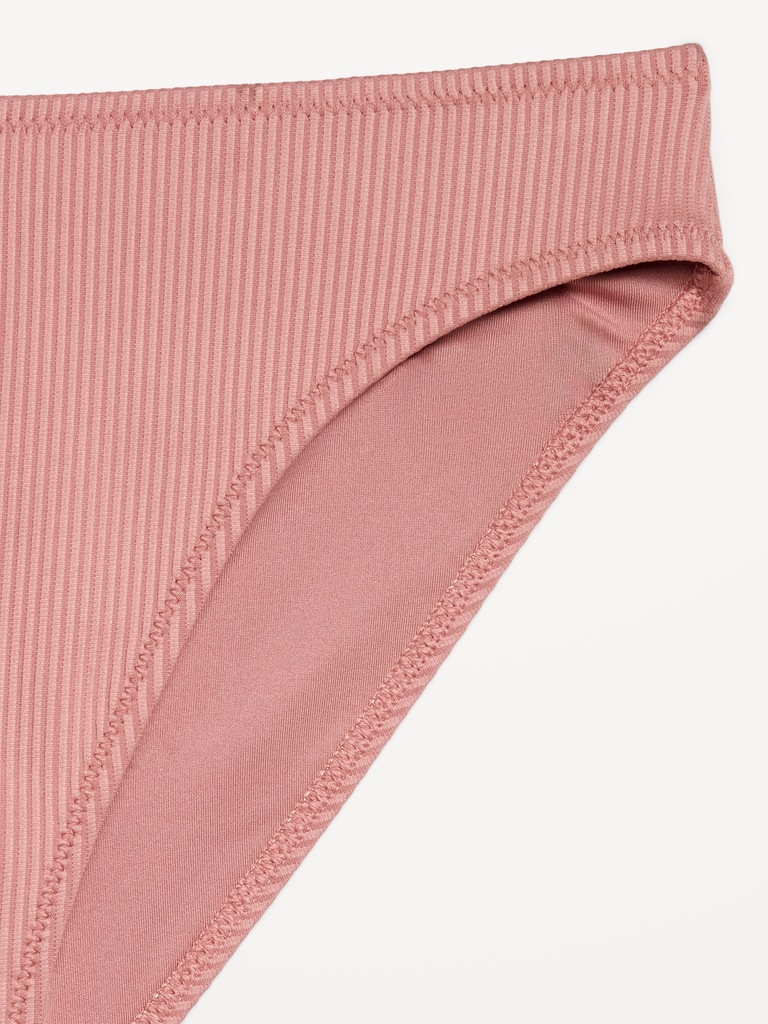 Ribbed Mid-Rise Bikini Swim Bottoms
