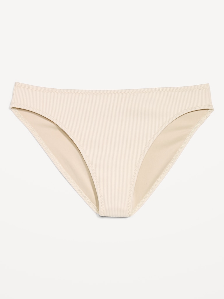 Ribbed Mid-Rise Bikini Swim Bottoms