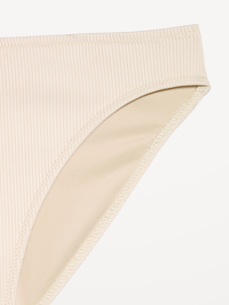 Ribbed Mid-Rise Bikini Swim Bottoms