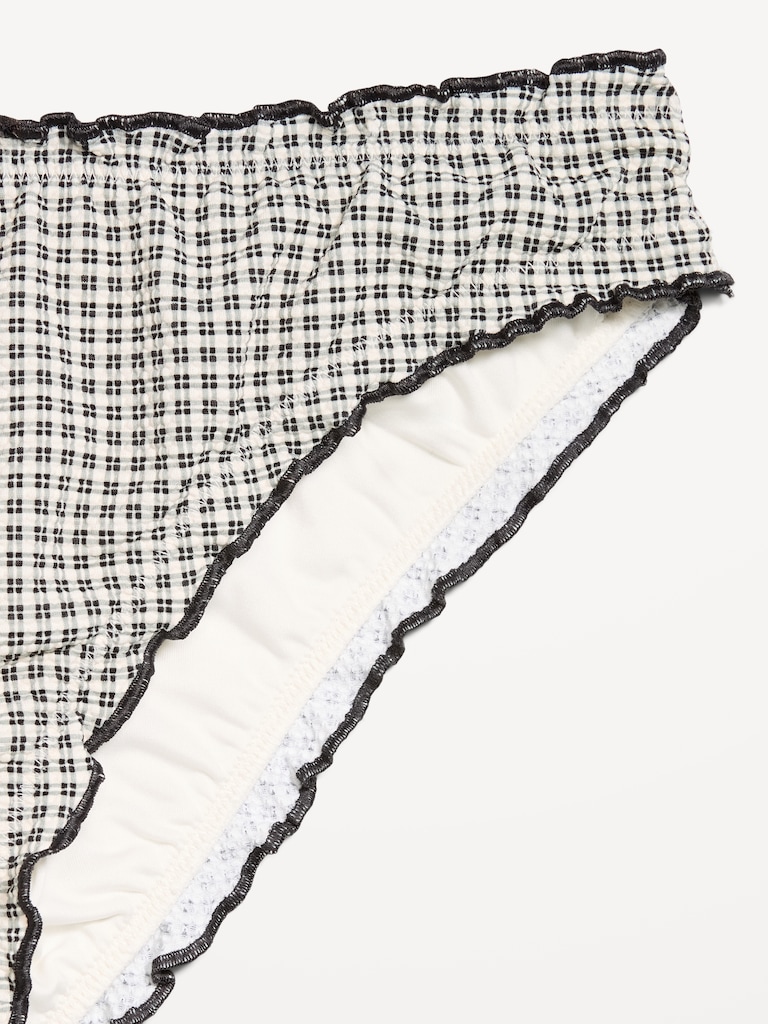 Mid-Rise Ruffle Trim Swim Bottoms