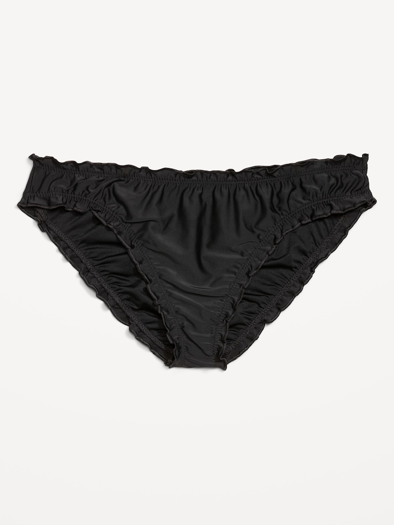 Mid-Rise Ruffle Trim Swim Bottoms