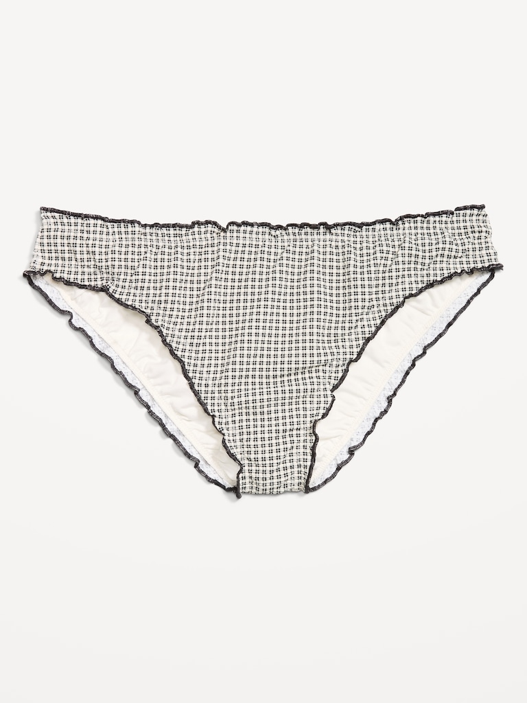 Mid-Rise Ruffle Trim Swim Bottoms