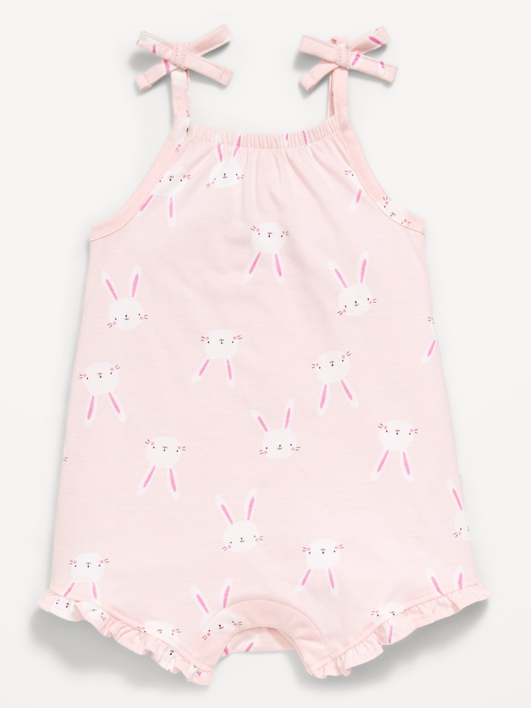Printed Sleeveless Tie-Strap Romper for Baby