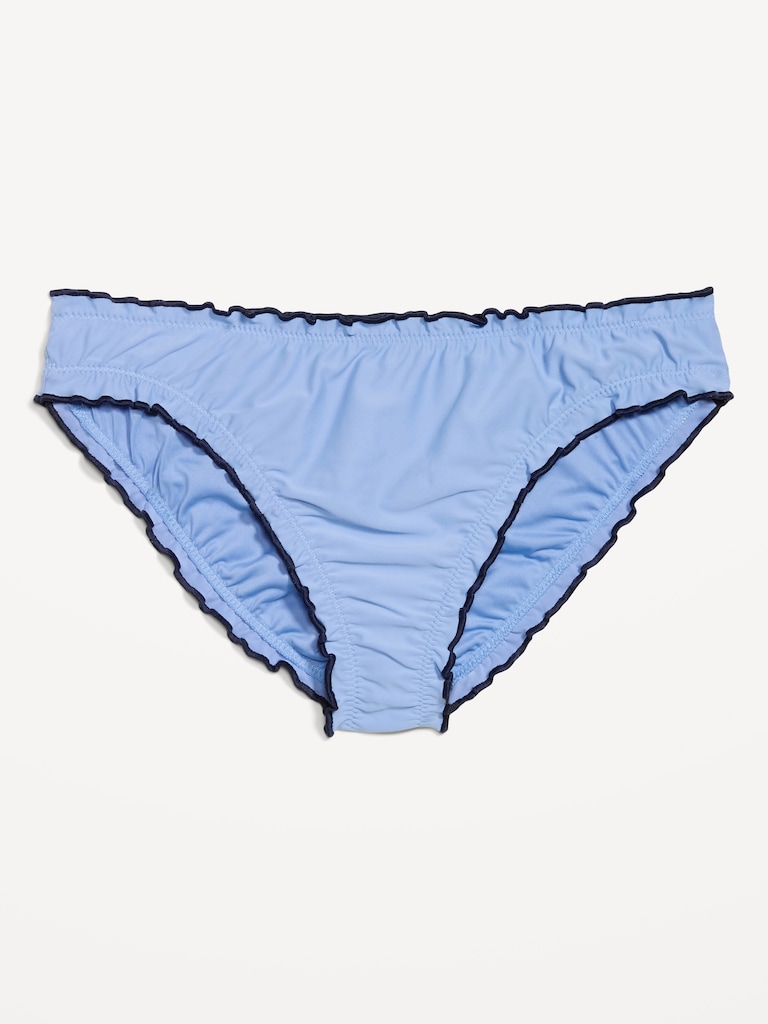 Mid-Rise Ruffle Trim Swim Bottoms