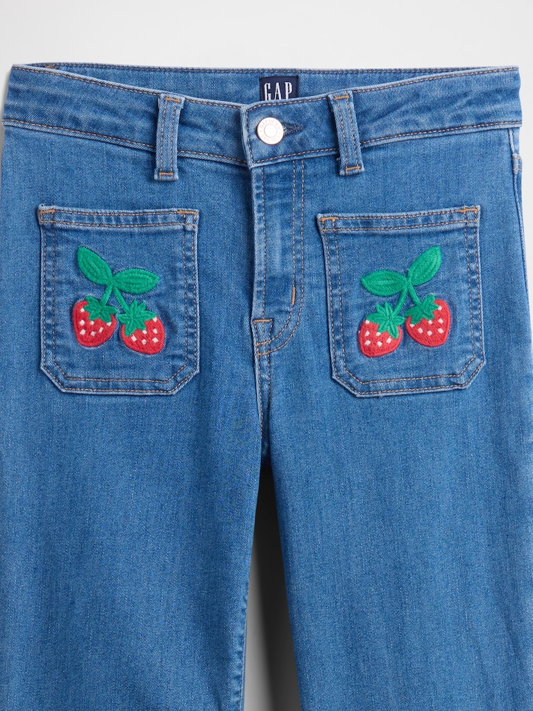 Kids High Rise Embroidered '70s Flare Jeans