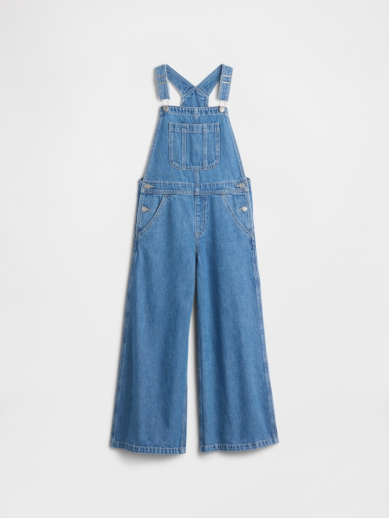 Kids Relaxed Wide-Leg Denim Overalls