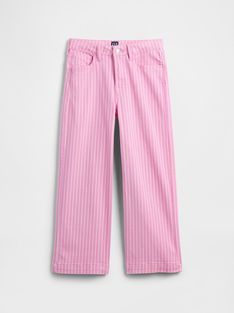 Kids High Rise Stripe Wide-Leg Ankle Jeans