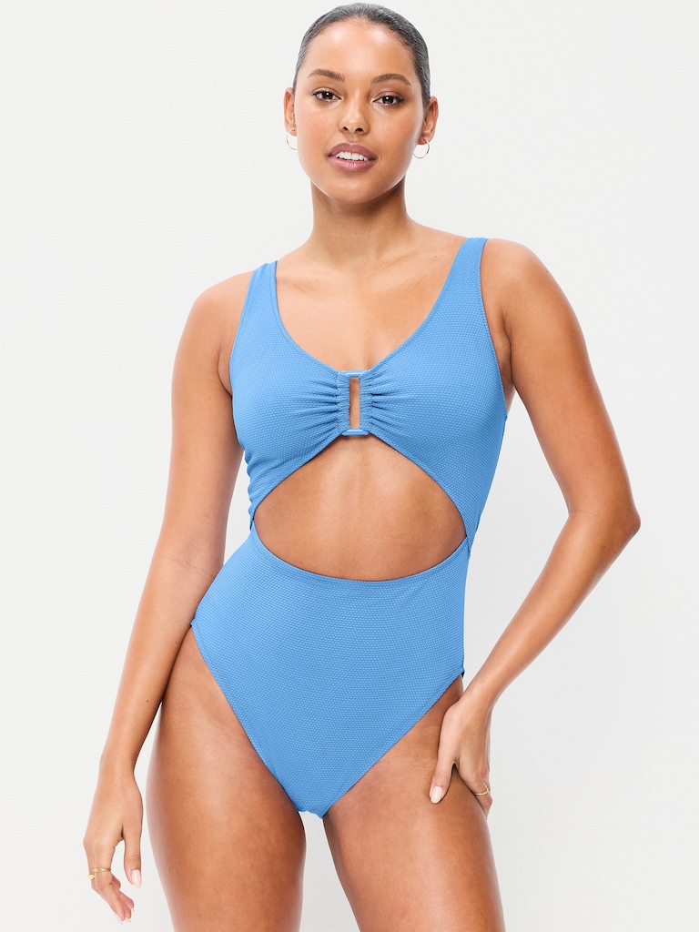 Textured One-Piece Cut-Out Swimsuit