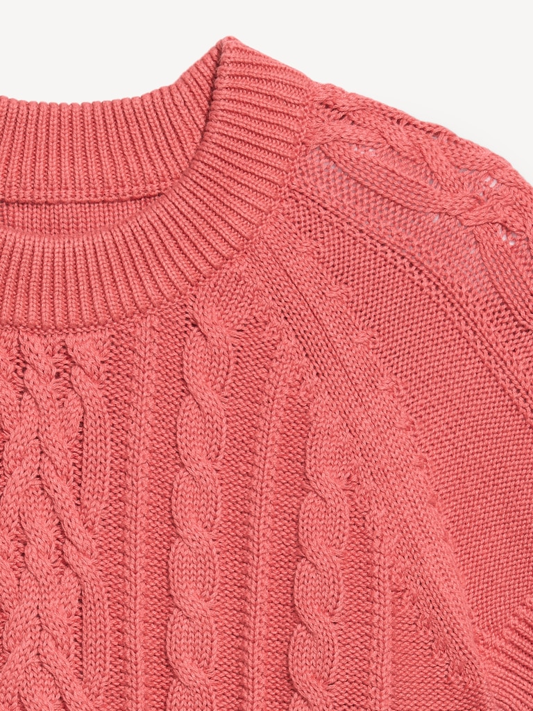 Seaside Cotton Short-Sleeve Cable-Knit Cropped Sweater