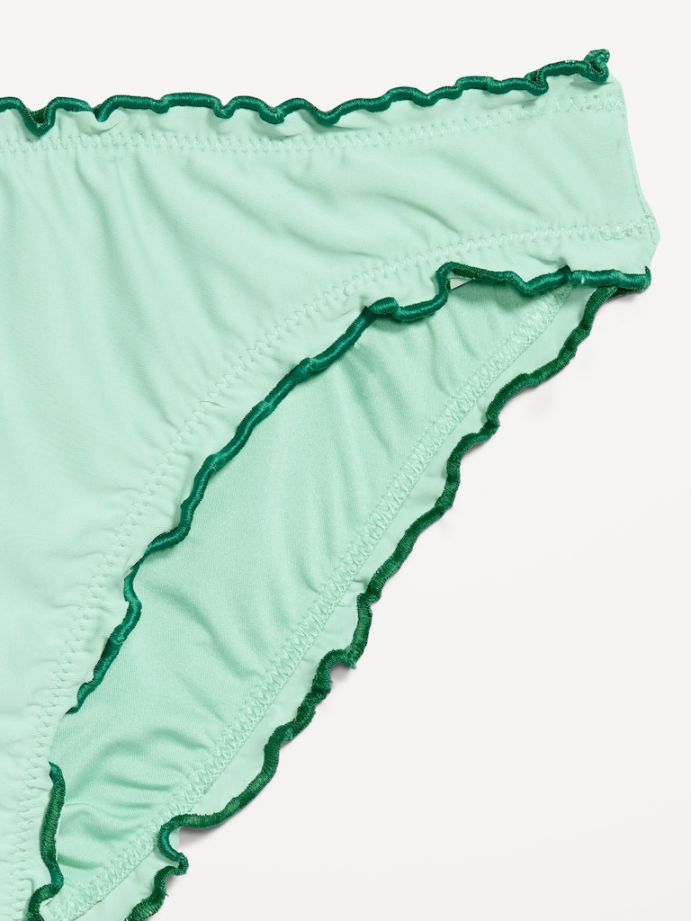 Mid-Rise Ruffle Trim Swim Bottoms