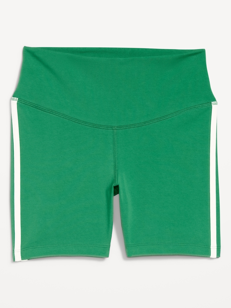 High-Waisted PowerChill Side-Stripe Biker Shorts -- 5-inch inseam
