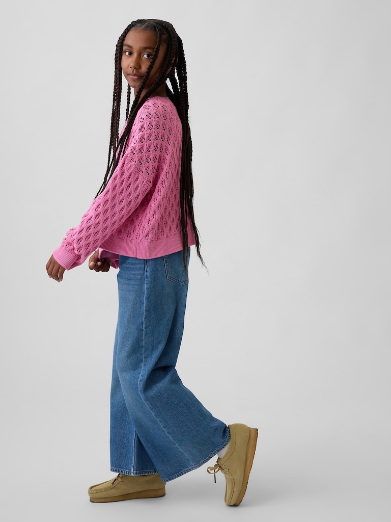 Kids Crochet Oversized Crewneck Sweater