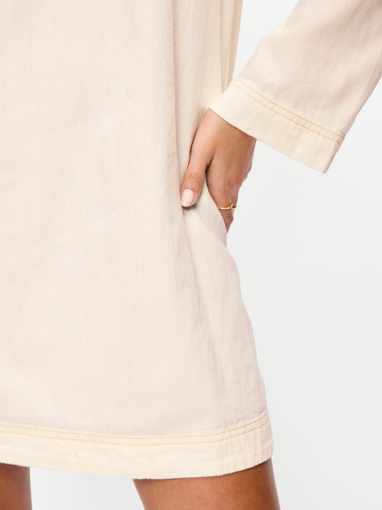 Long-Sleeve Popover Jean Mini Dress