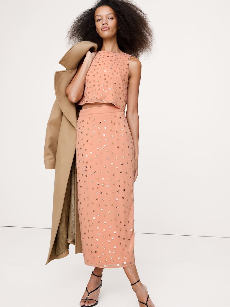 Embellished Chiffon Open-Back Tank