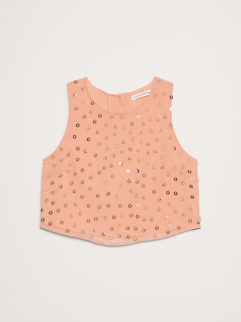 Embellished Chiffon Open-Back Tank