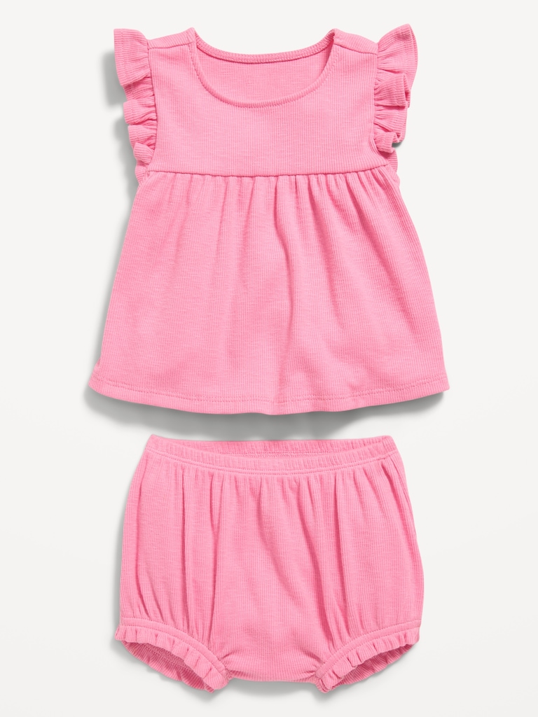 Ribbed Flutter-Sleeve Top and Shorts Set for Baby
