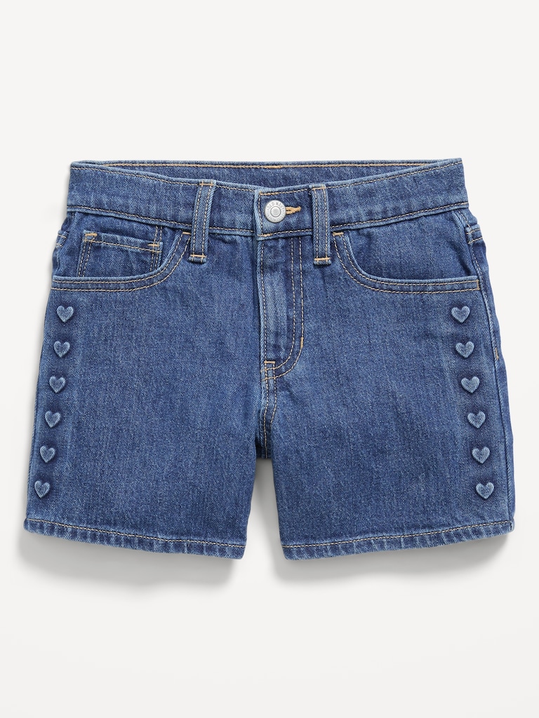 High-Waisted Hearts Jean Midi Shorts for Girls