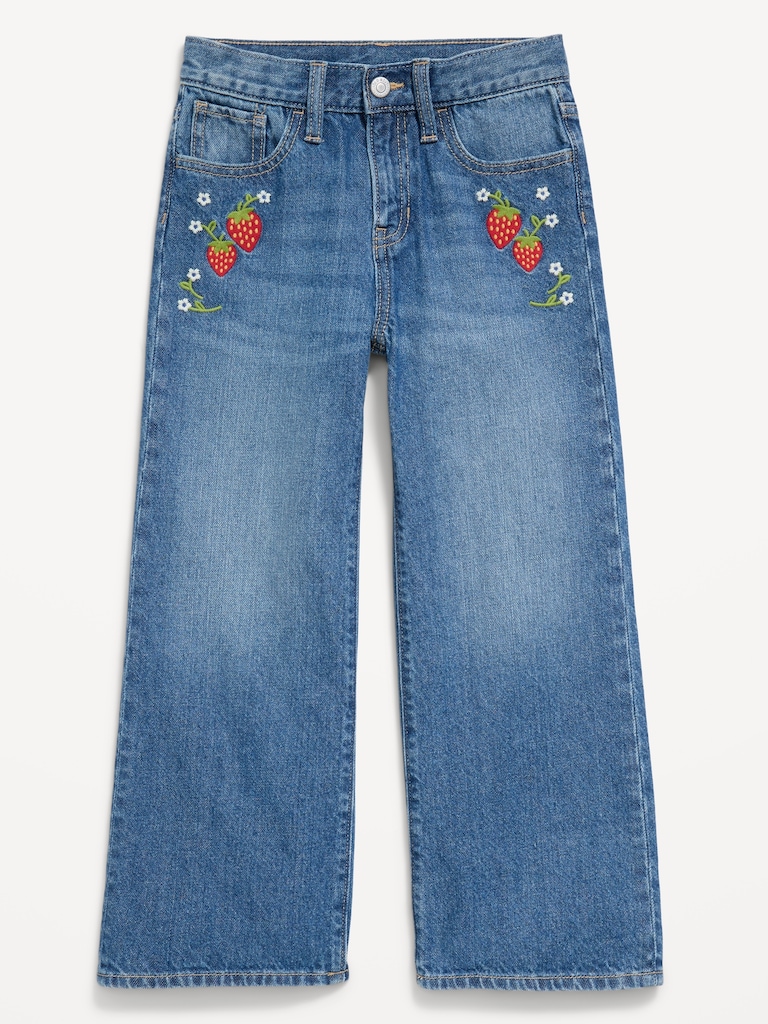 High-Waisted Baggy Embroidered Wide-Leg Jeans for Girls